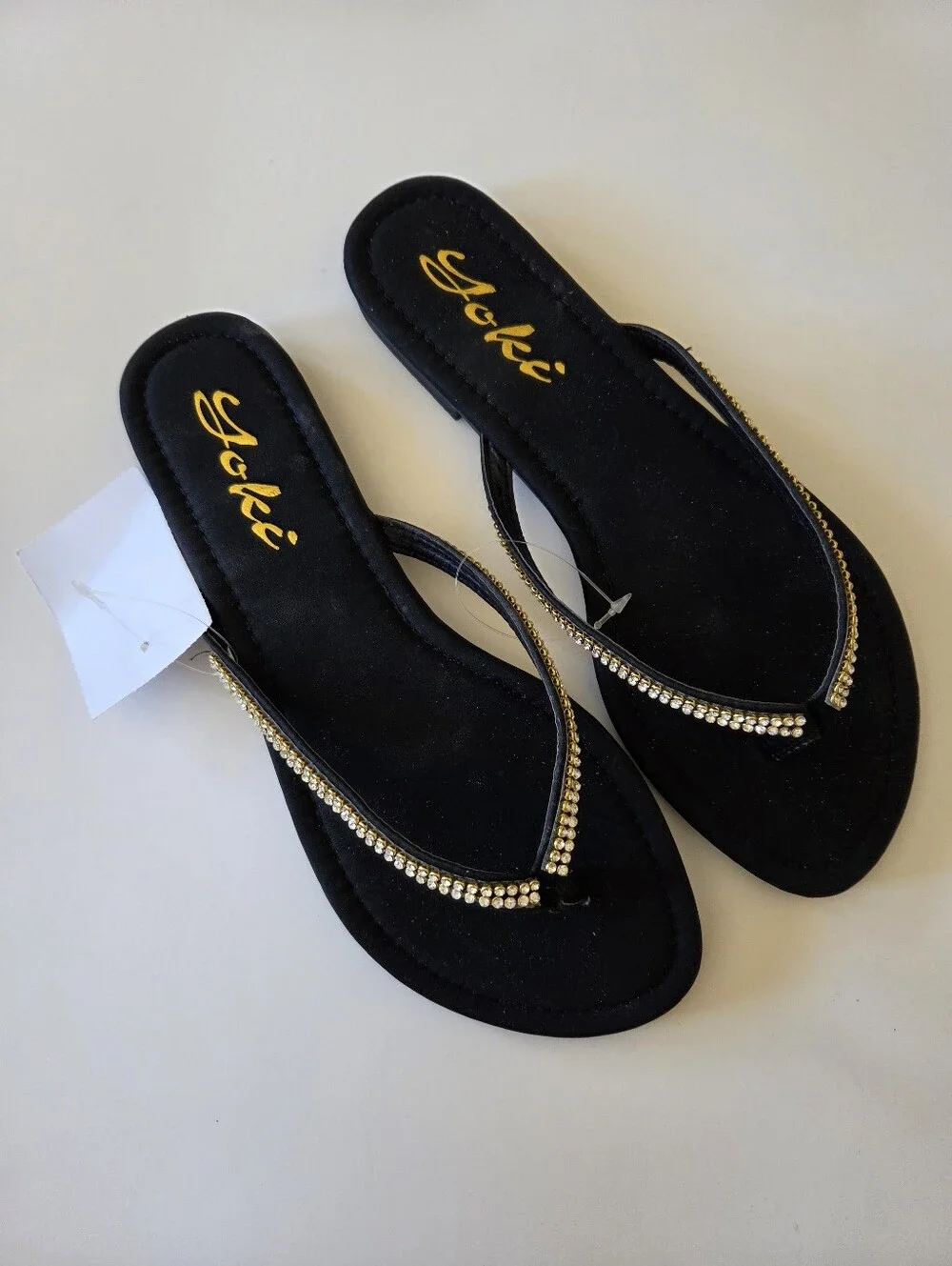 NWT Yoki Black Rhinestone Flip Flops Size 9